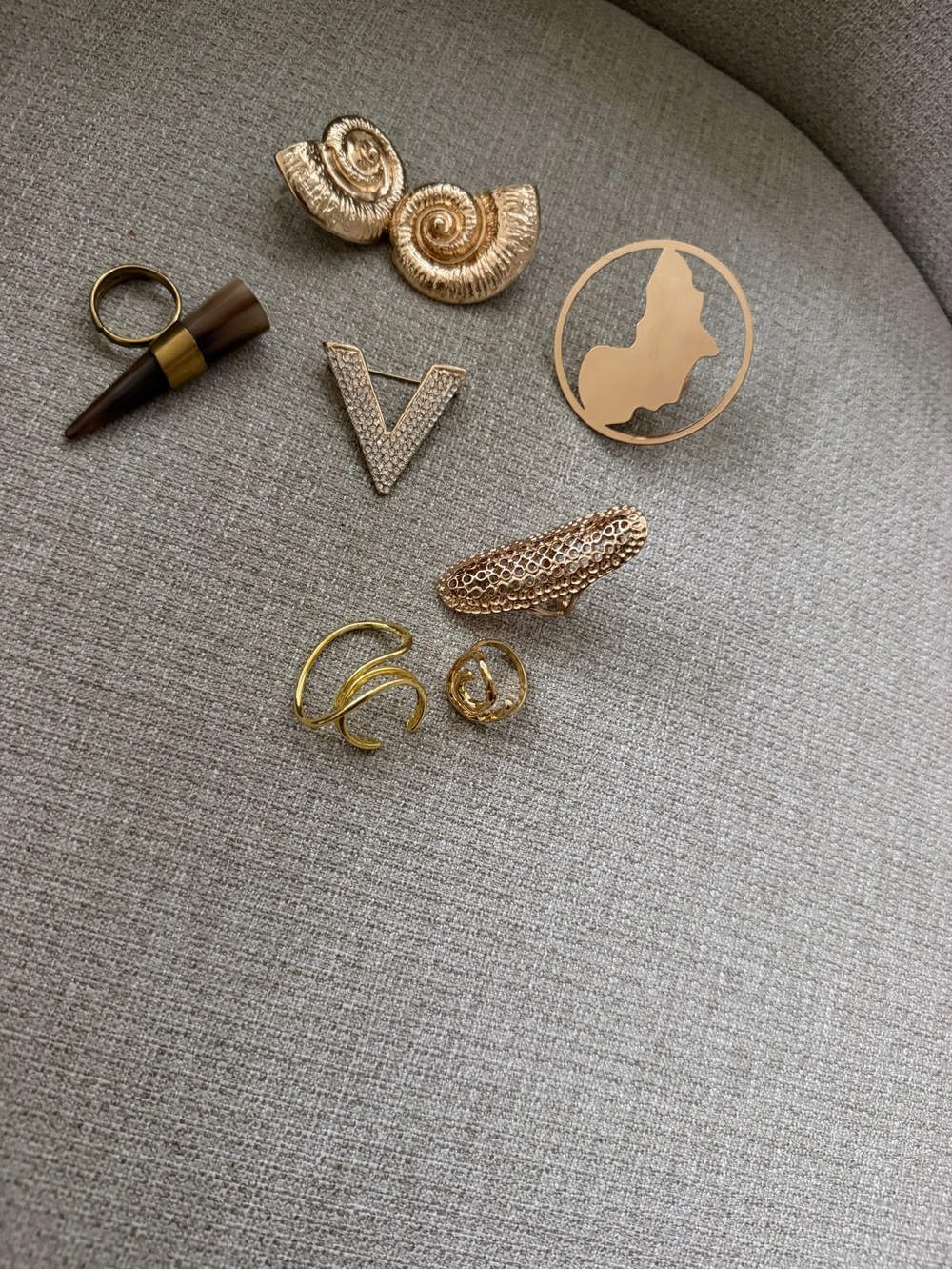Gold Tone Assorted Fashion Rings and Brooches - Gold